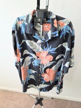 CARIBBEAN MEN 4XB BLACK BACKGROUND WITH TROPICAL PRINT SHORT SLEEVE SHIRT